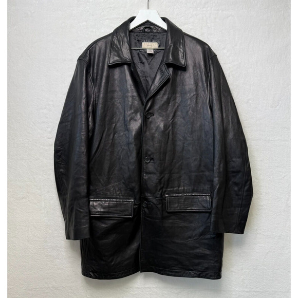 Merona Other - MERONA Genuine Soft Leather‎ Jacket Coat Button Outdoor Y2K VTG Black Mens L